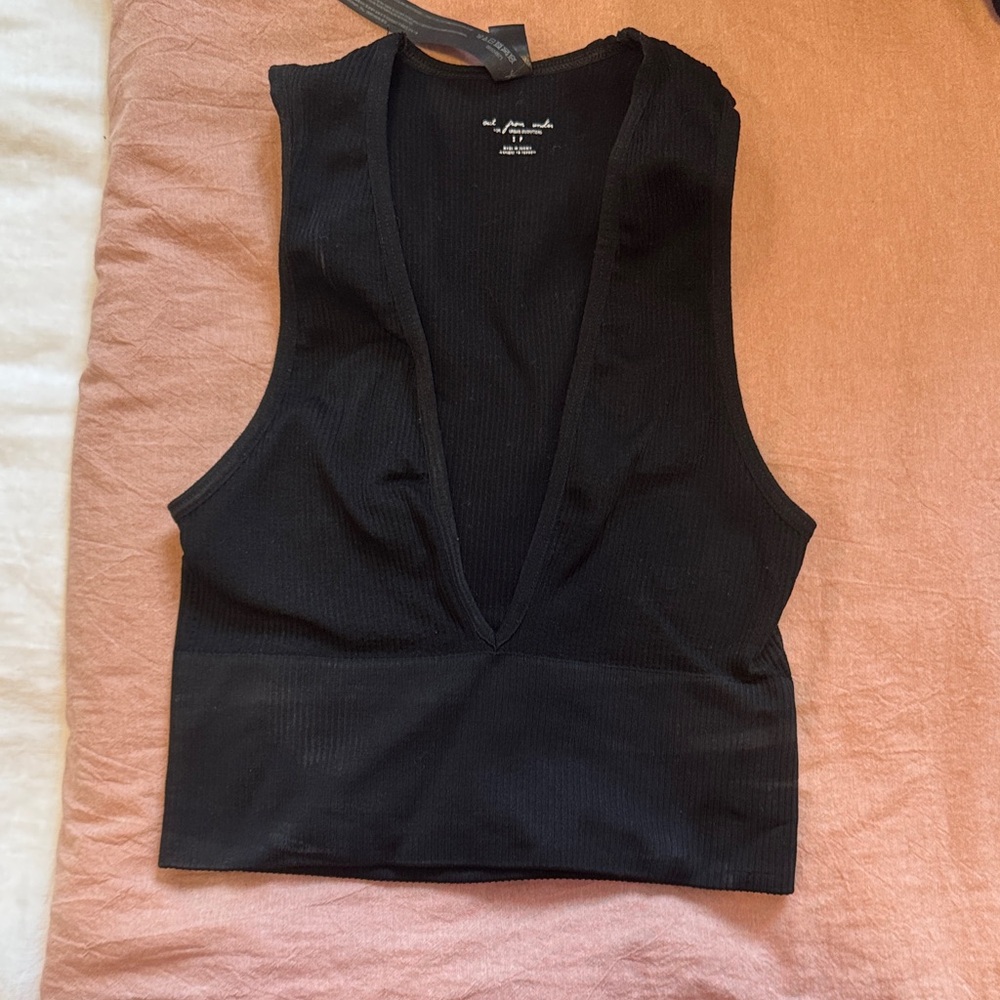 Black Deep V bodycon crop top